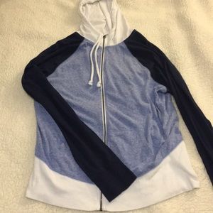 Blue and white zip up hoodie